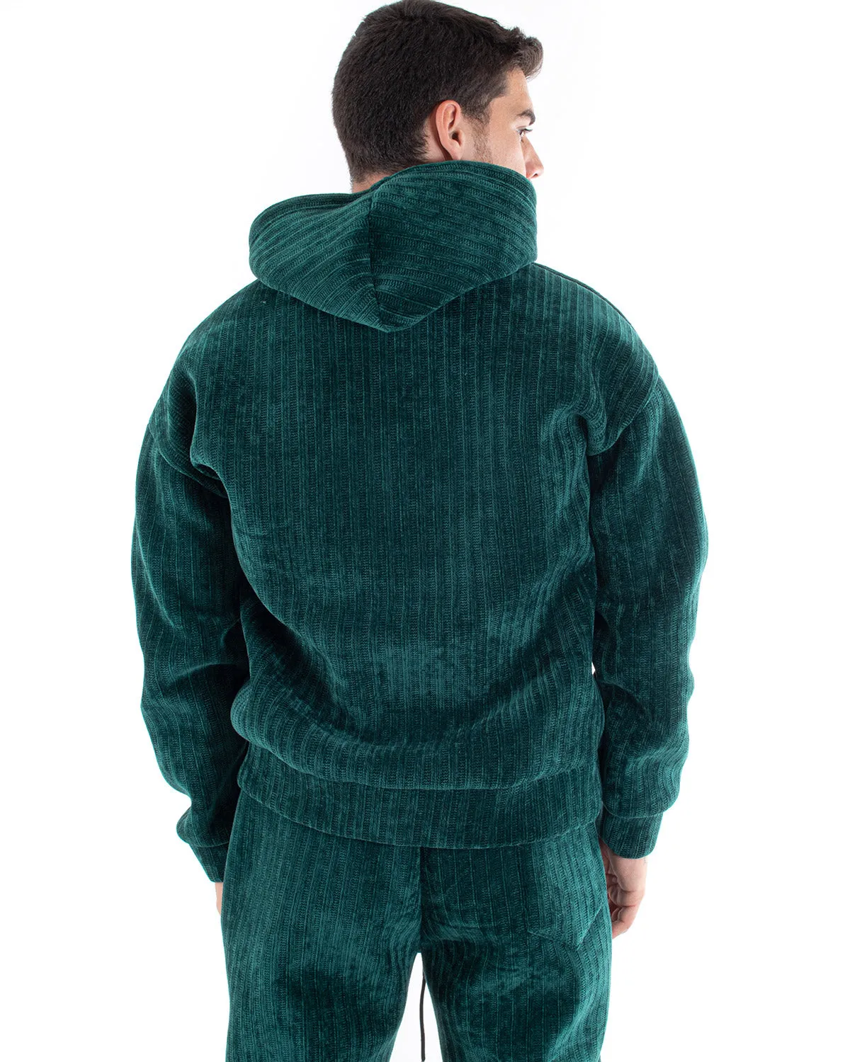 Completo Tuta Uomo Basic Verde Scuba Costine Felpa Con Cappuccio Pantaloni GIOSAL-OU2222A