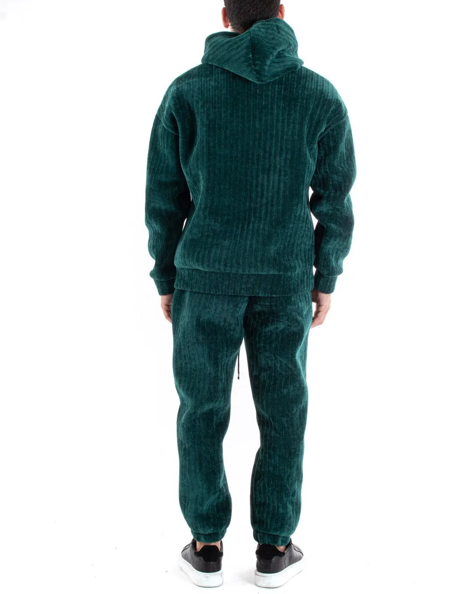 Completo Tuta Uomo Basic Verde Scuba Costine Felpa Con Cappuccio Pantaloni GIOSAL-OU2222A