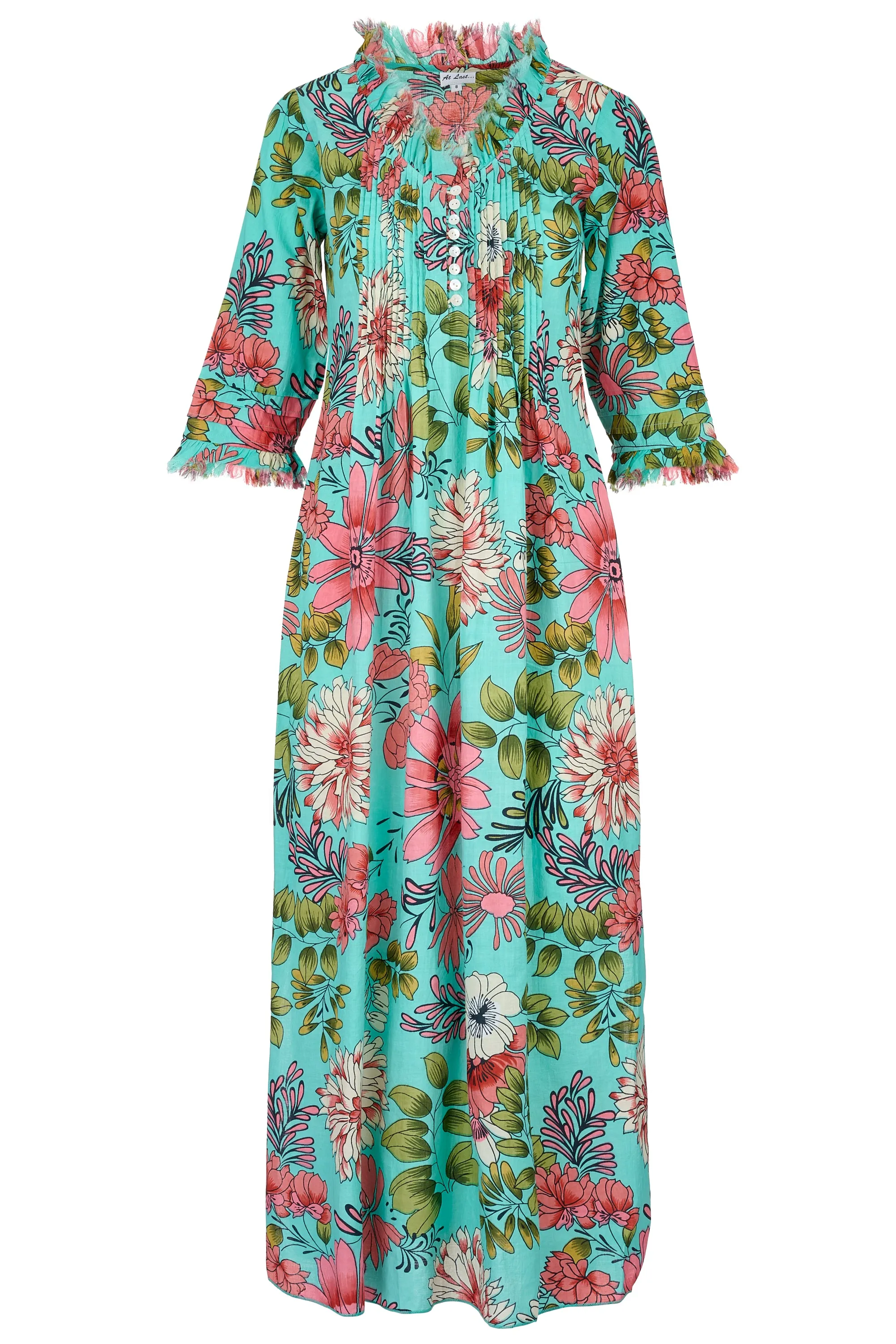 Cotton Annabel Maxi Dress in Turquoise Floral