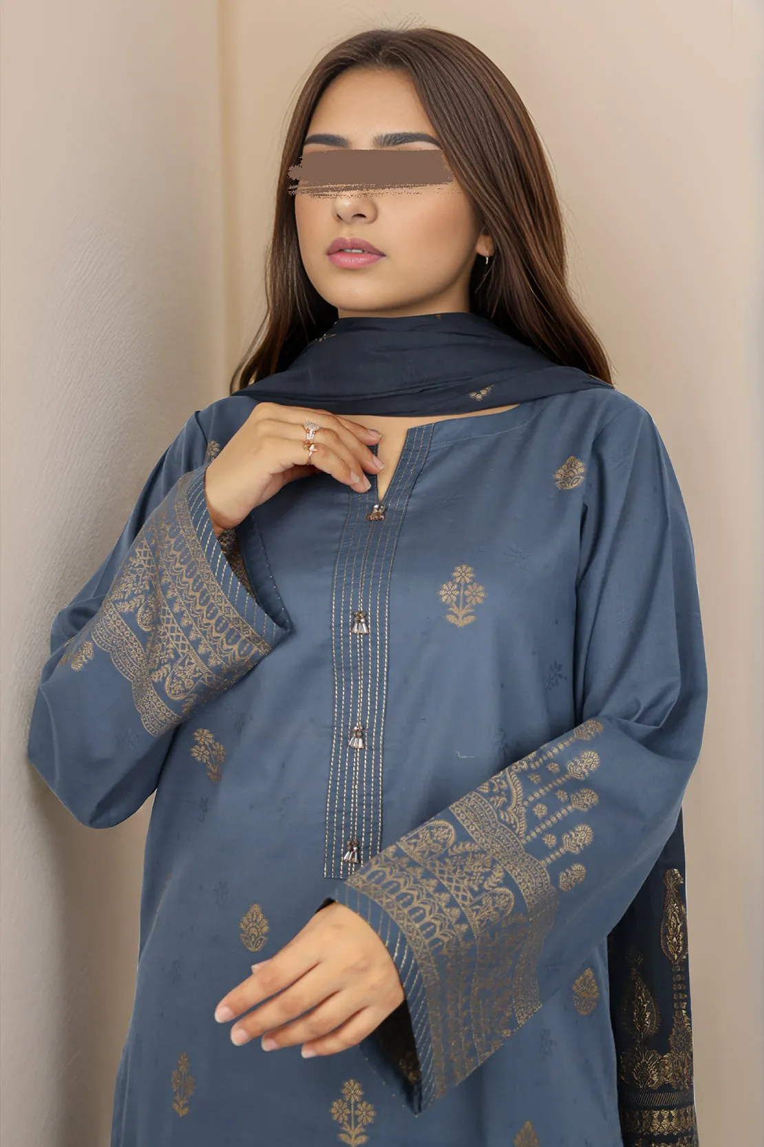 Cotton Jacquard Stitched 2 Piece (Shirt/Dupatta)