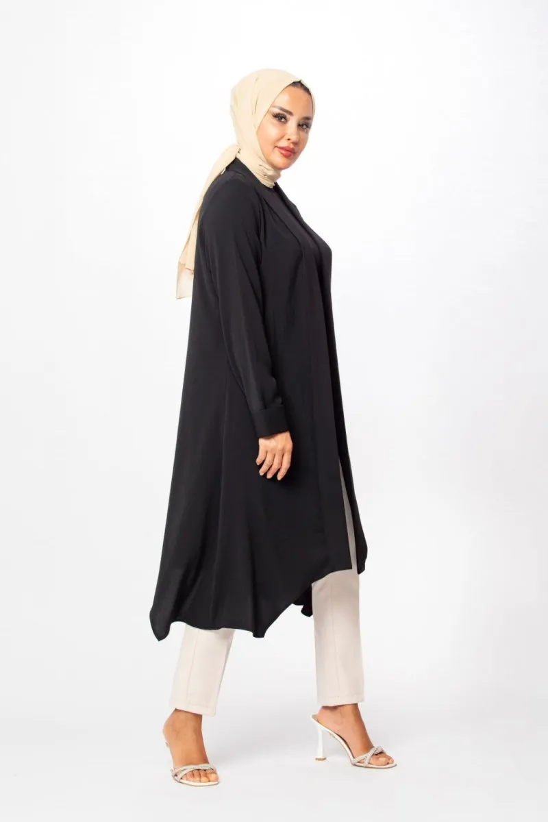 Crepe Waterfall Cardigan - Black