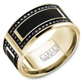 CrownRing Carlex Yellow Gold & Enamel Black Diamond Wedding Band