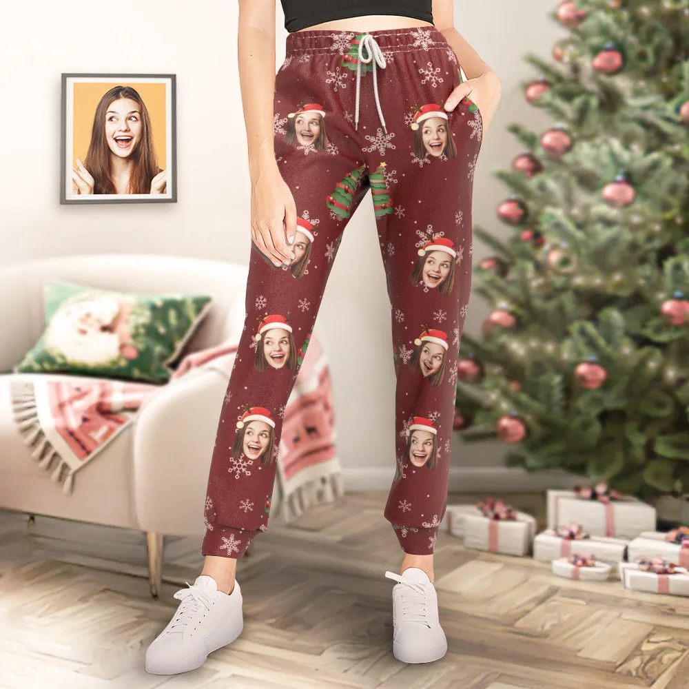 Custom Face Christmas Sweatpants Trousers Red Personalised Unisex Joggers Funny Christmas Gift