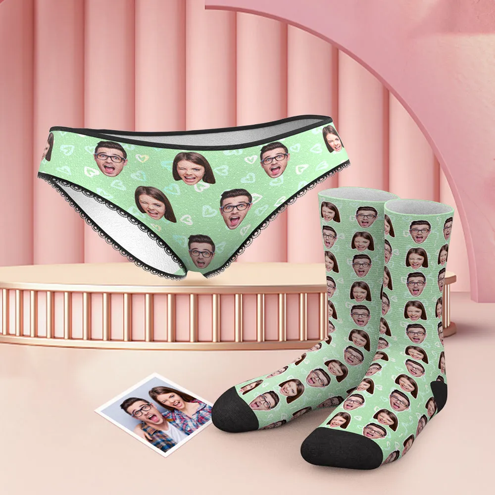 Custom Face Colorful Panties And Socks Set - Heart