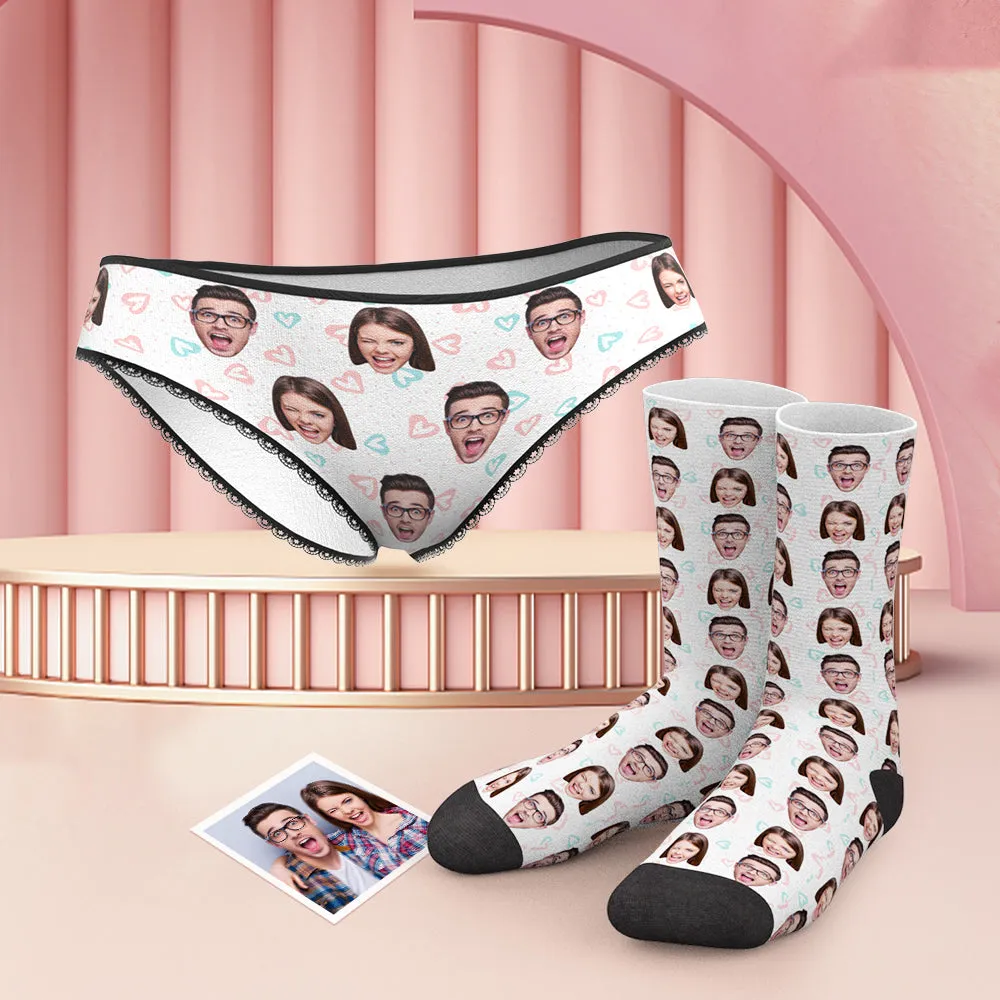 Custom Face Colorful Panties And Socks Set - Heart