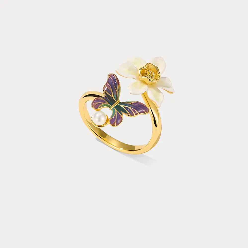 Daffodils & Butterfly Ring