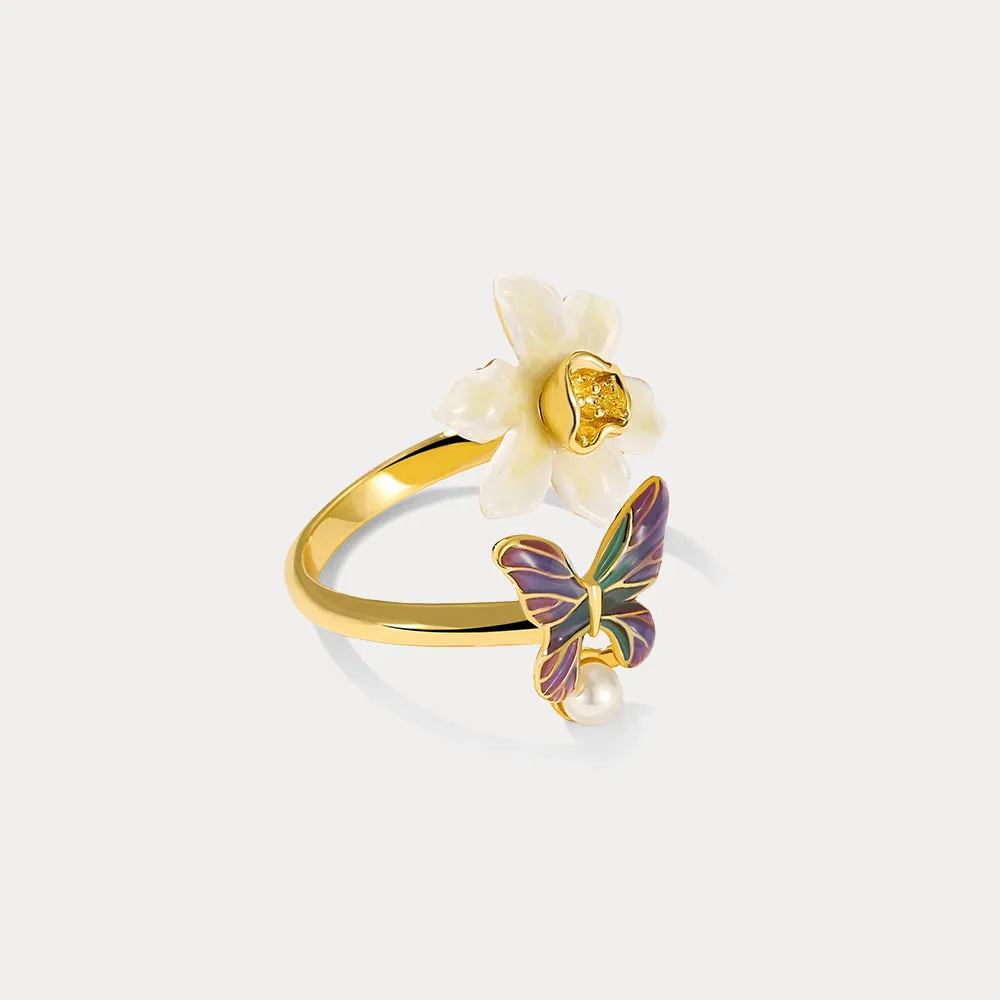 Daffodils & Butterfly Ring