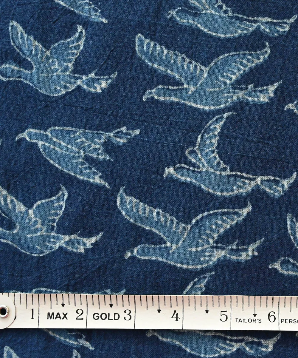 Dark indigo hand blockprint handspun handwoven cotton fabric