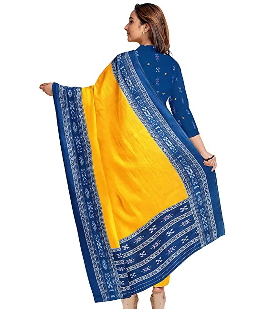 Darkblue yellow handwoven cotton nuapatna dress material