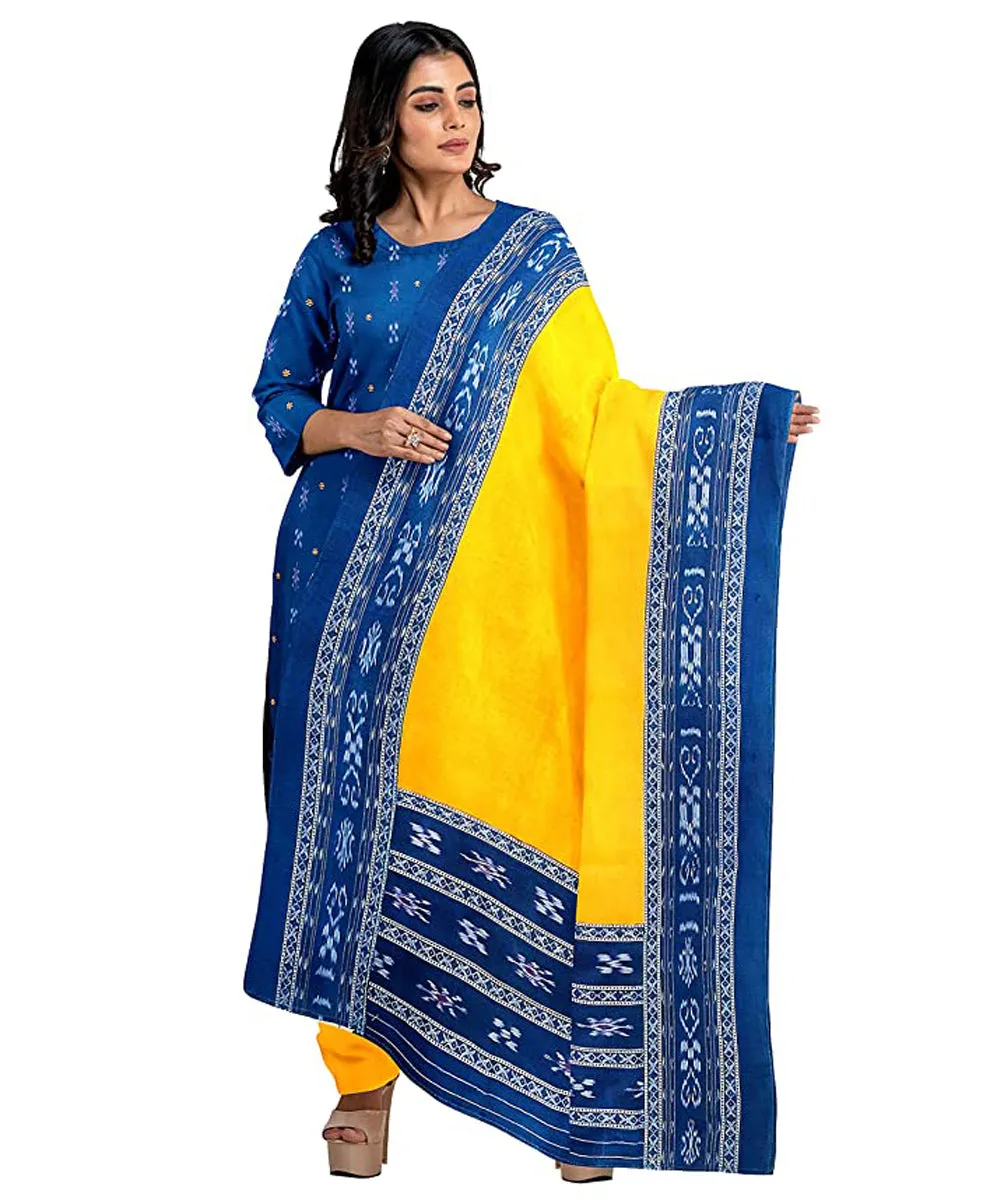 Darkblue yellow handwoven cotton nuapatna dress material