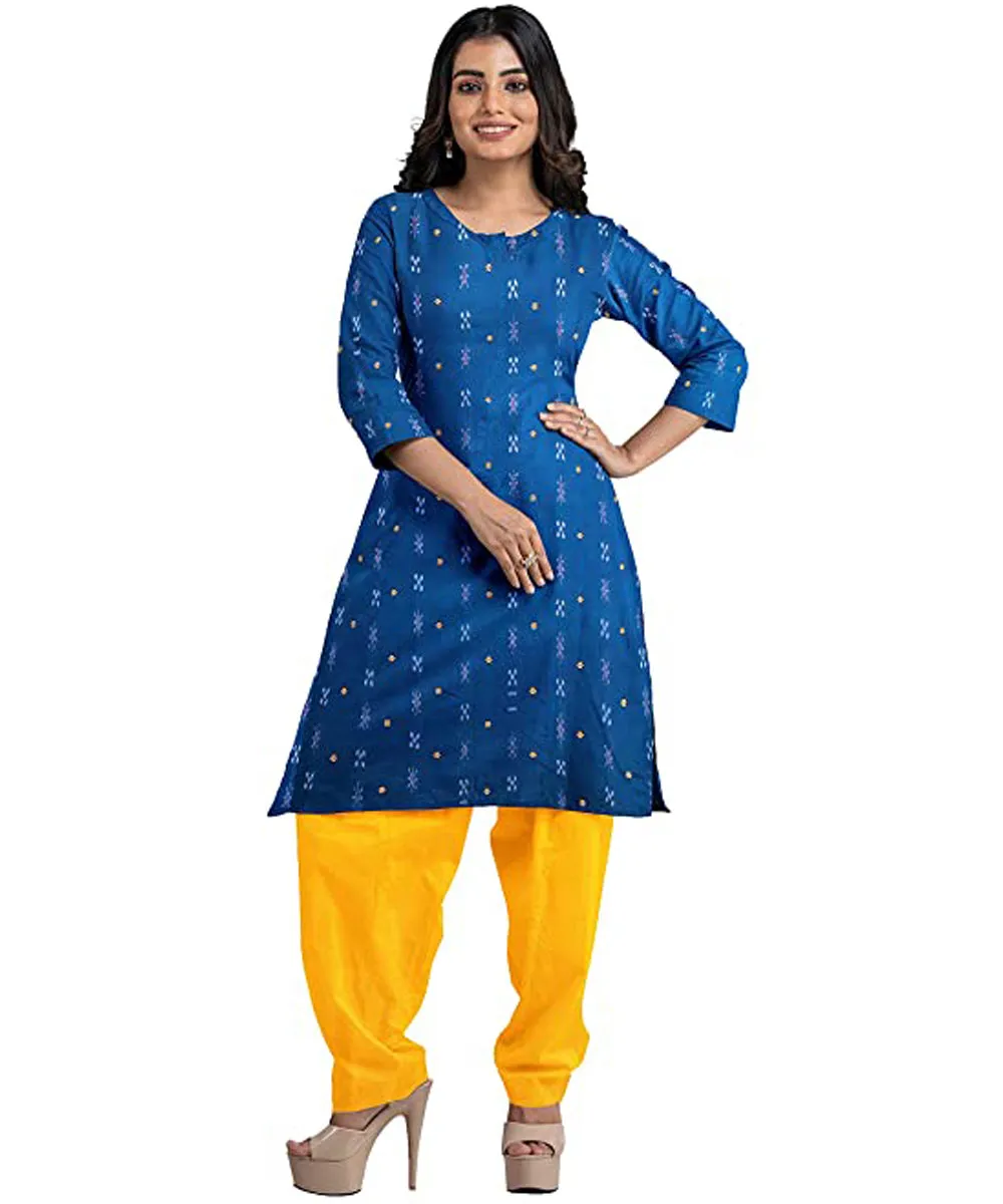 Darkblue yellow handwoven cotton nuapatna dress material