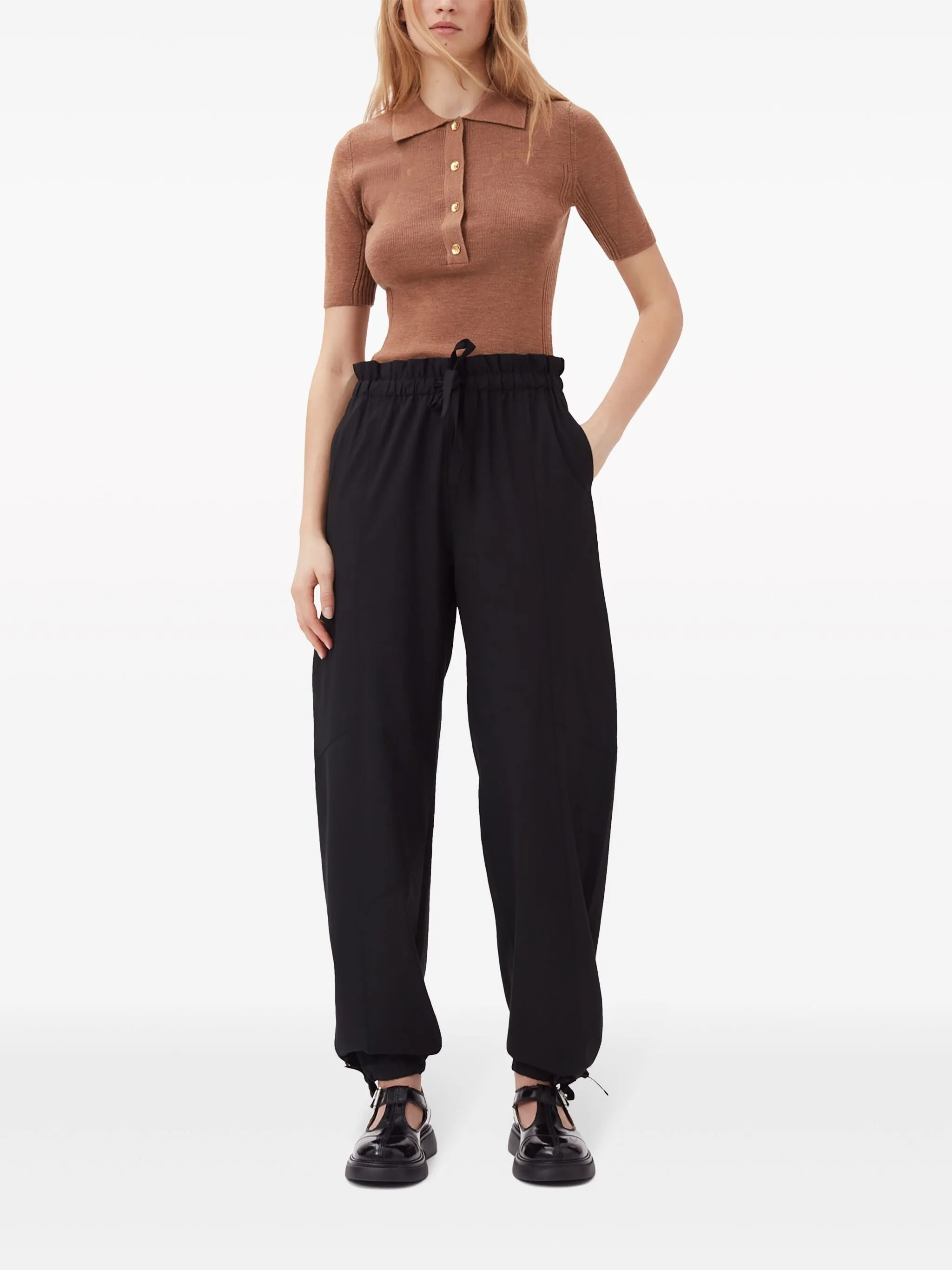 DRAPEY MELANGE DRAWSTRING-WAIST TROUSERS