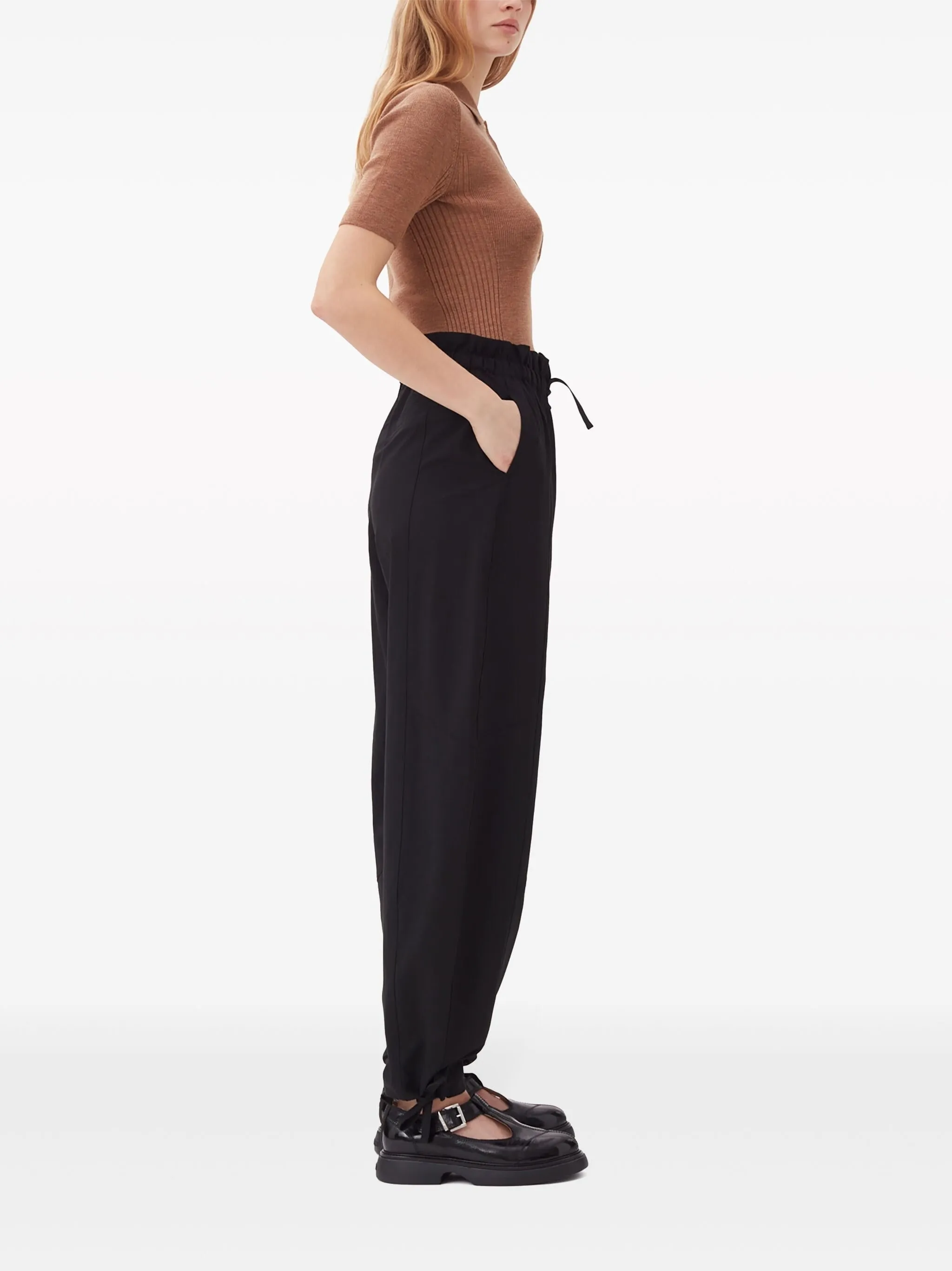 DRAPEY MELANGE DRAWSTRING-WAIST TROUSERS