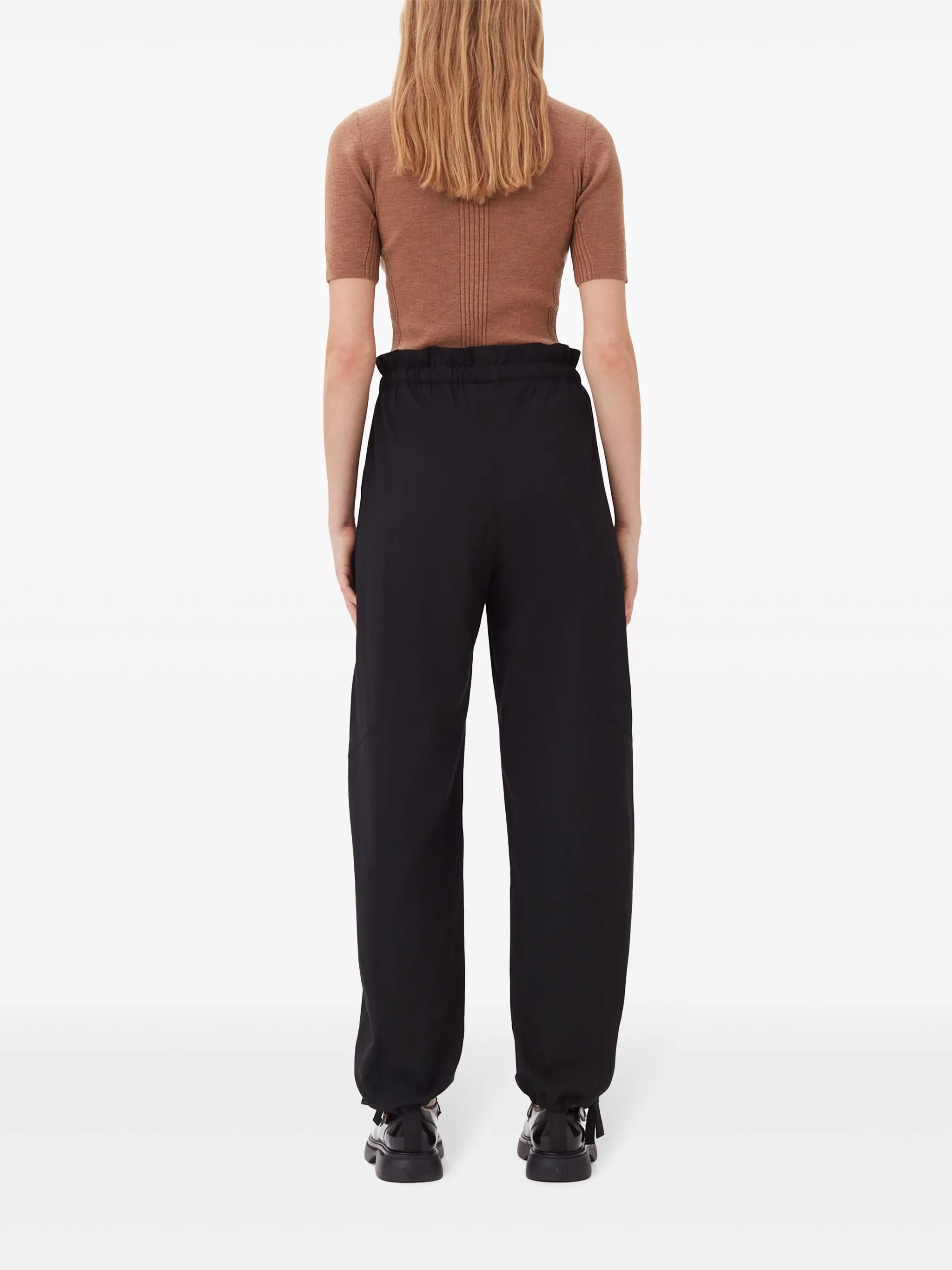 DRAPEY MELANGE DRAWSTRING-WAIST TROUSERS