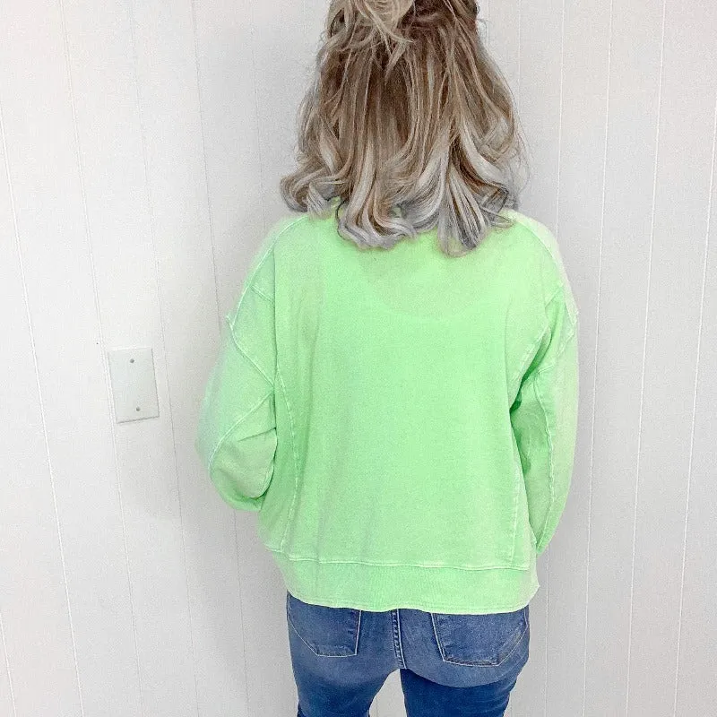 Easel Washed Lime Lightweight Long Sleeve Pullover