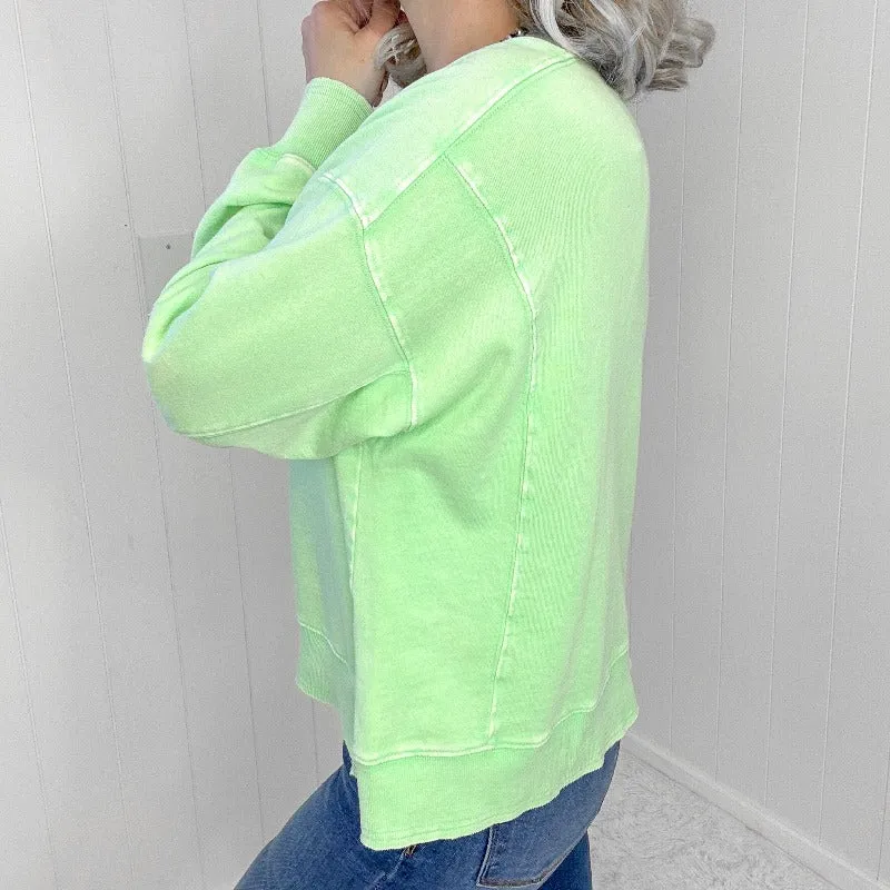 Easel Washed Lime Lightweight Long Sleeve Pullover