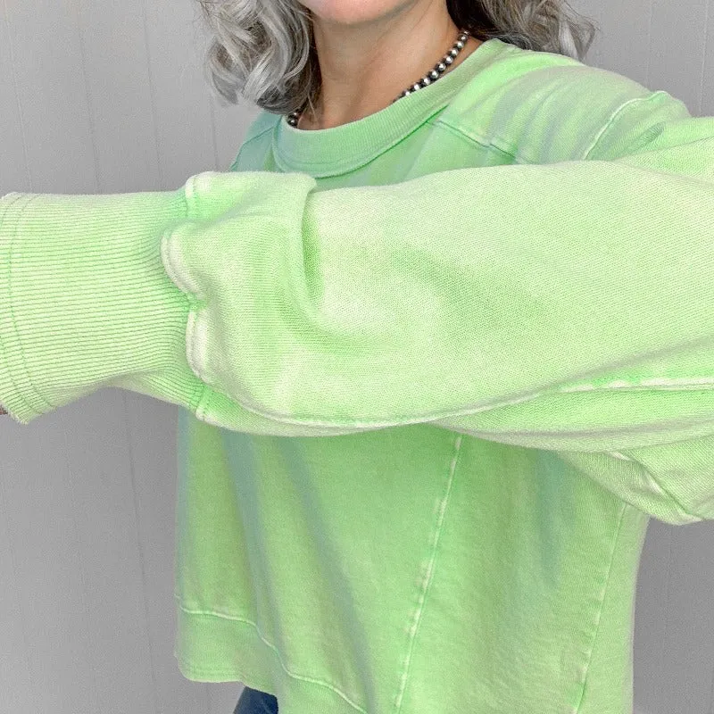 Easel Washed Lime Lightweight Long Sleeve Pullover