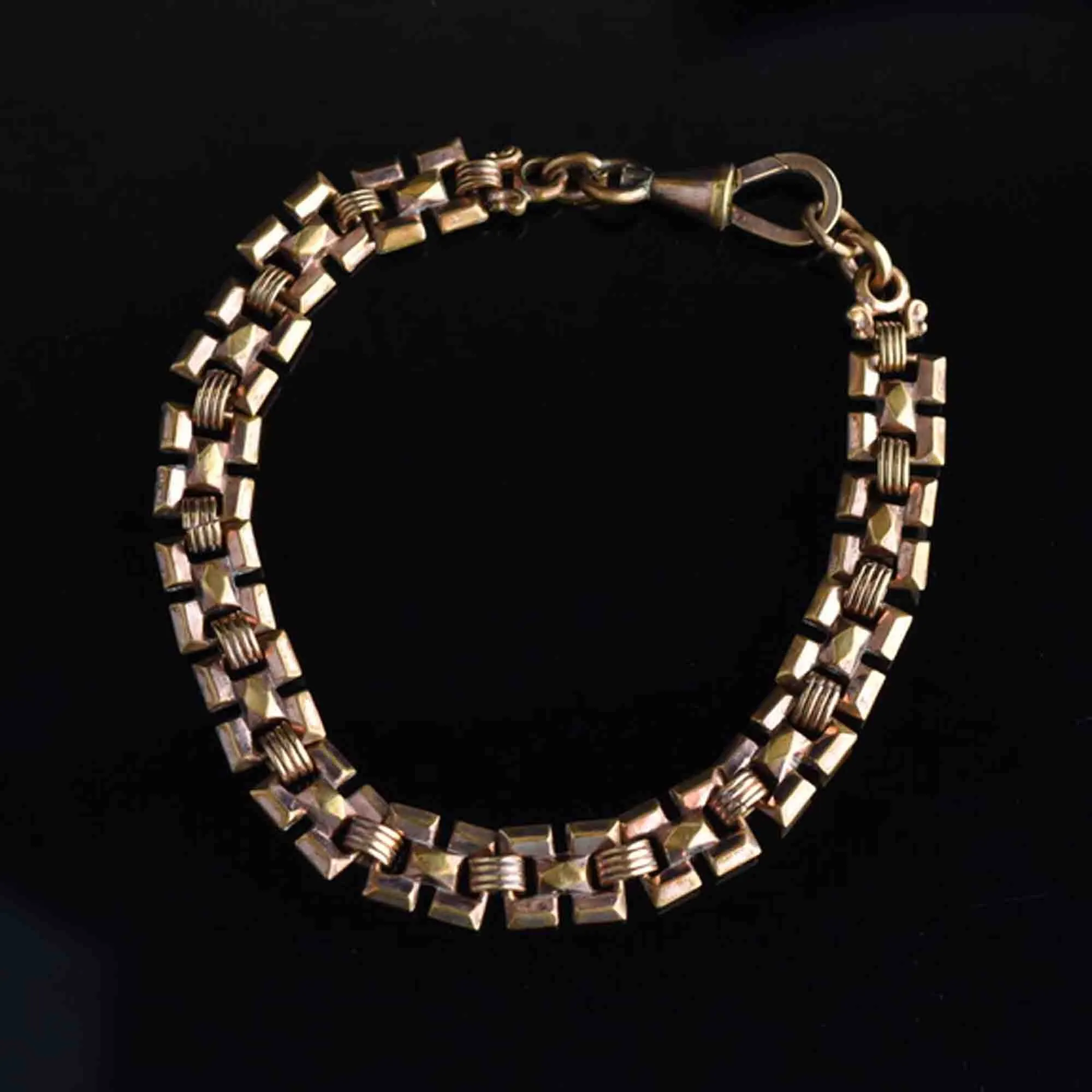 Edwardian Rosy Gold Fancy Link Watch Chain Bracelet