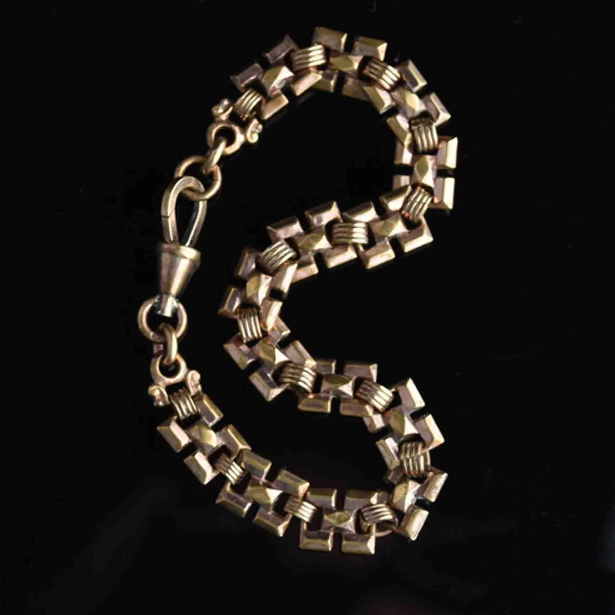 Edwardian Rosy Gold Fancy Link Watch Chain Bracelet