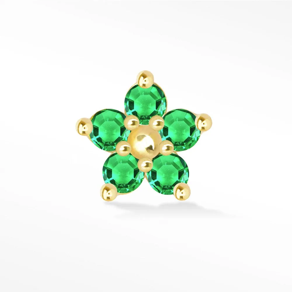 Emerald Flat Back Earring Buttercup 14k Yellow