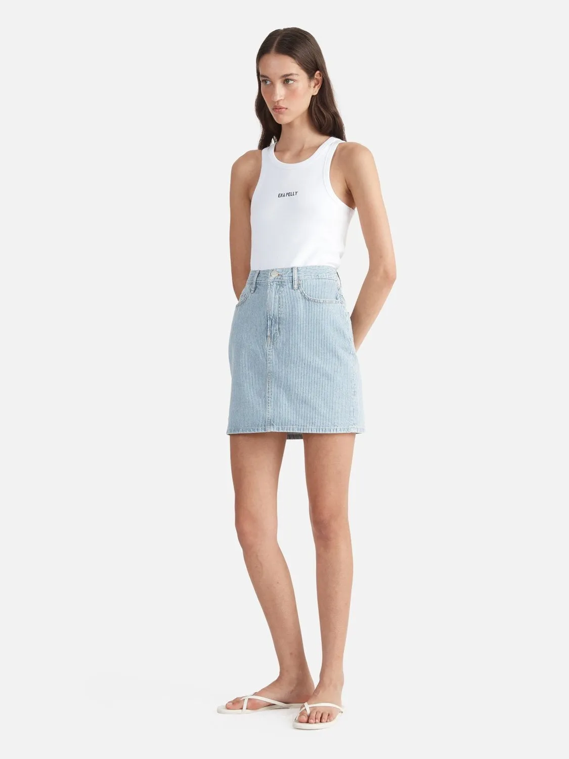 Ena Pelly | Diana Denim Mini Skirt - Ice Blue Stripe