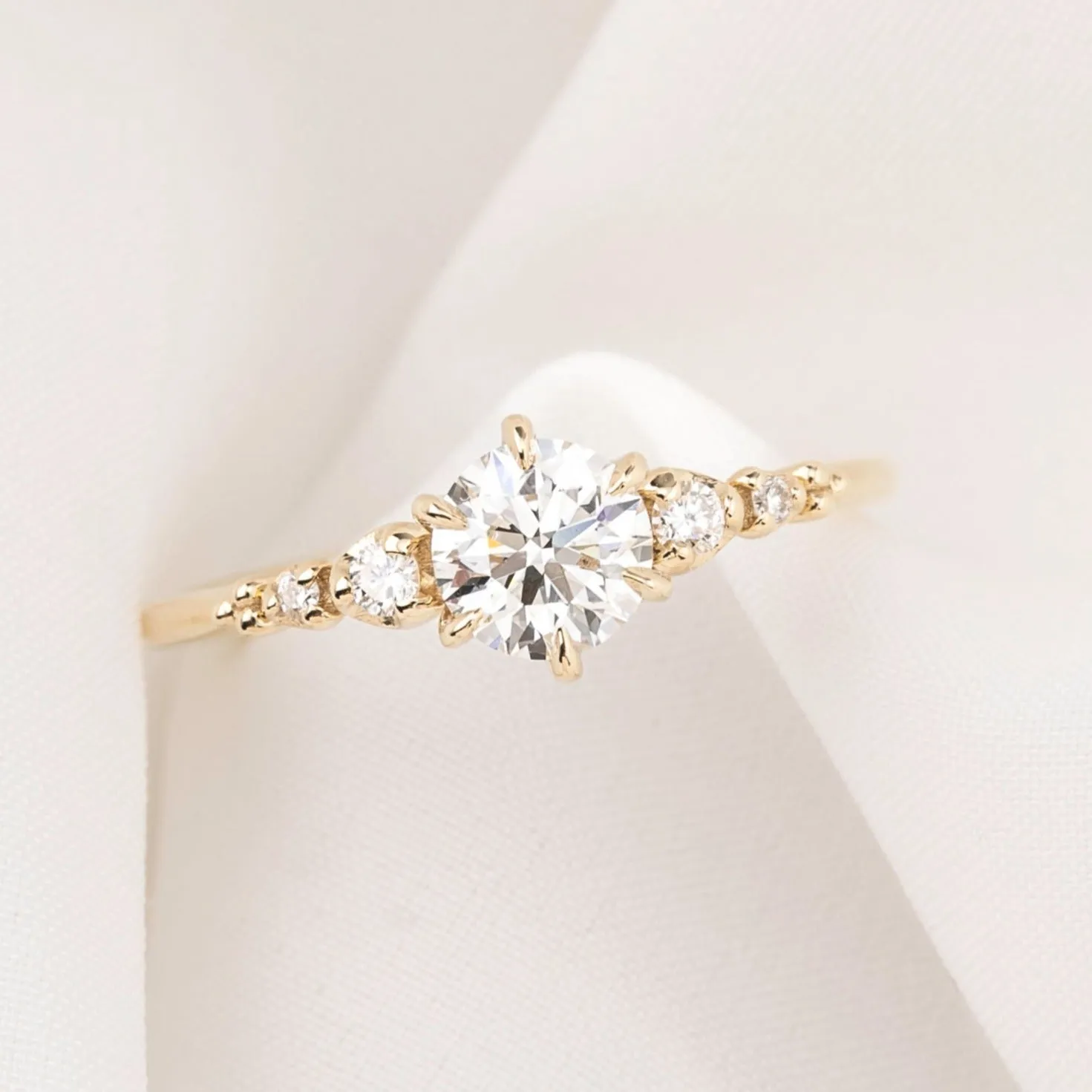 Estel Fleur 0.70ct Round Diamond Ring, 14k Yellow Gold, GIA Certified (One of a kind)