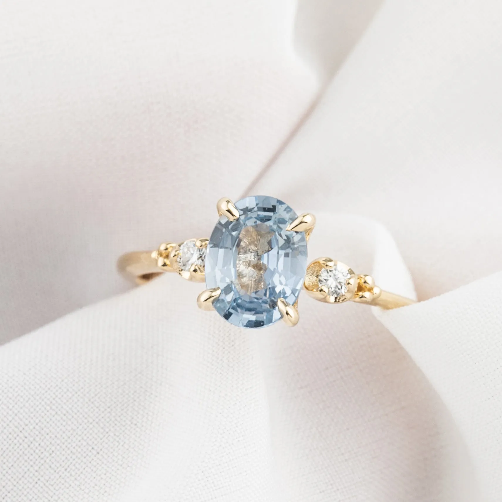 Estel Ring 1.42ct Light Blue Unheated Oval Sapphire, 14K Yellow Gold (One of a kind)