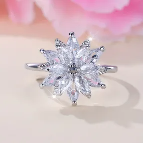 Exquisite Promise Ring Inlaid Shining Zircon Trendy Flower Design Match Daily Outfits Luxury Party Accessory For Female