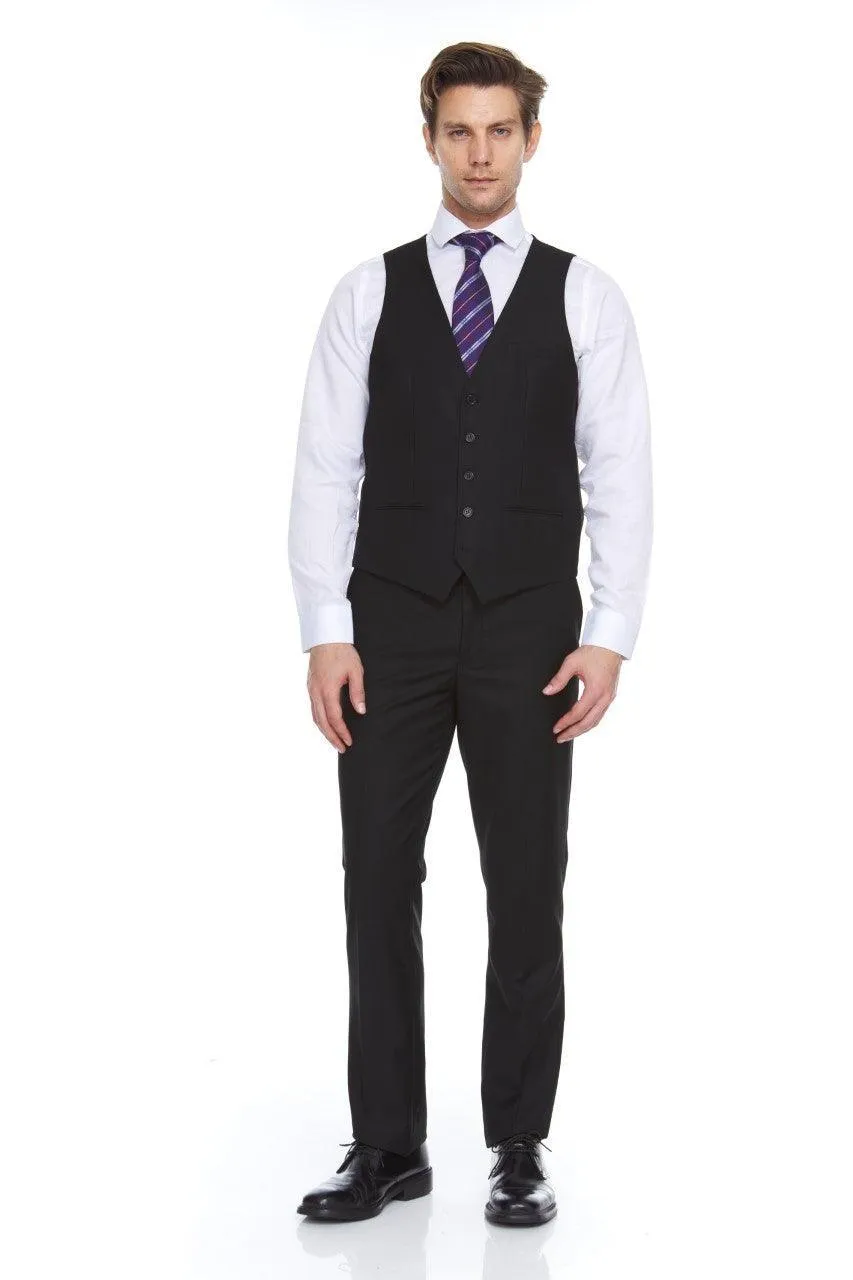 Ferera Collection-Men's 3 Piece Modern Fit Suit Solid Black