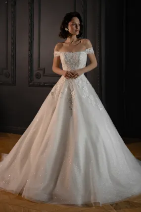 Floral Lace Tulle Wedding Dress Yoki with Detachable Straps