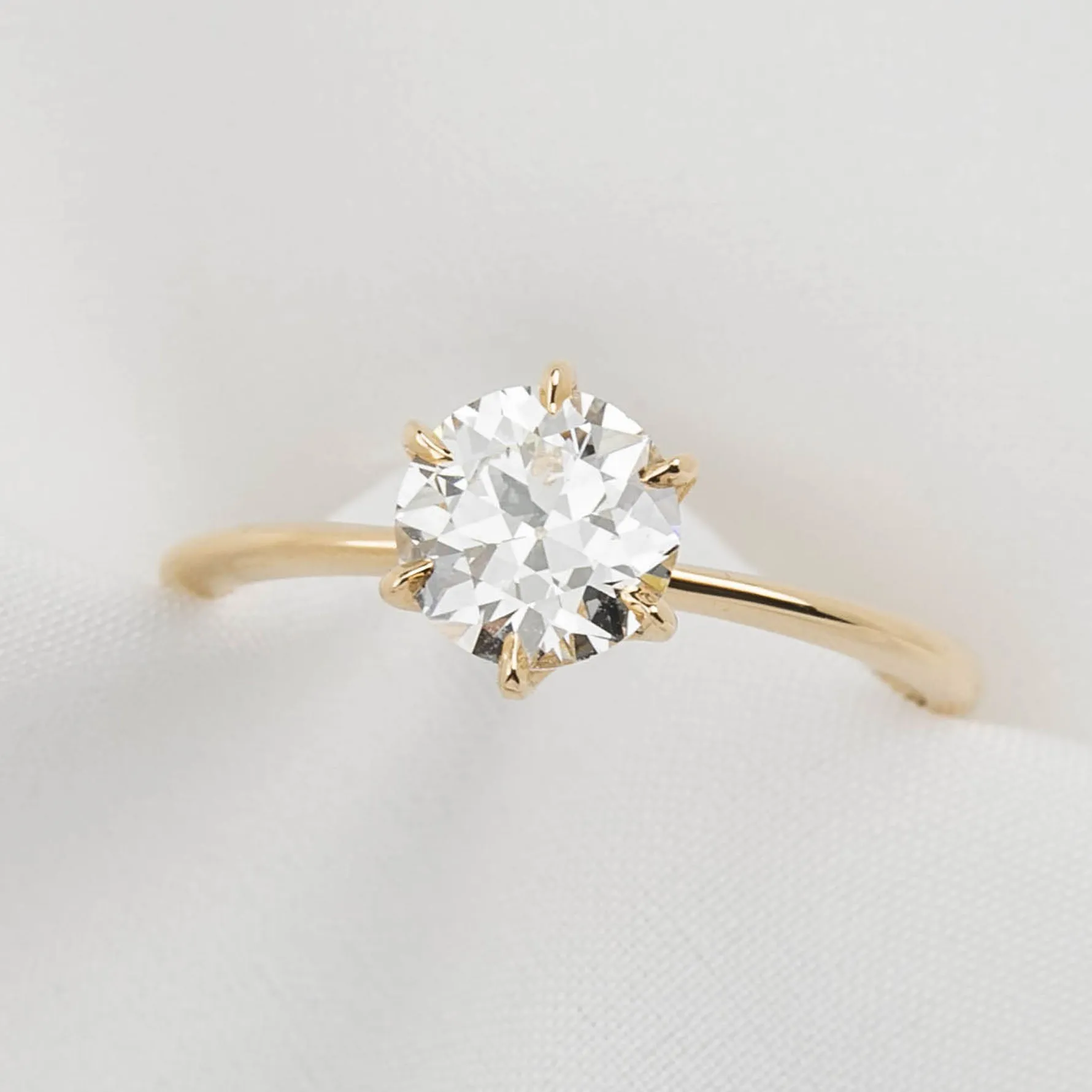 Floryn 1.15ct Round Old Mine Cut Diamond Ring, GIA Certified, 14k Yellow Gold (One of a kind)