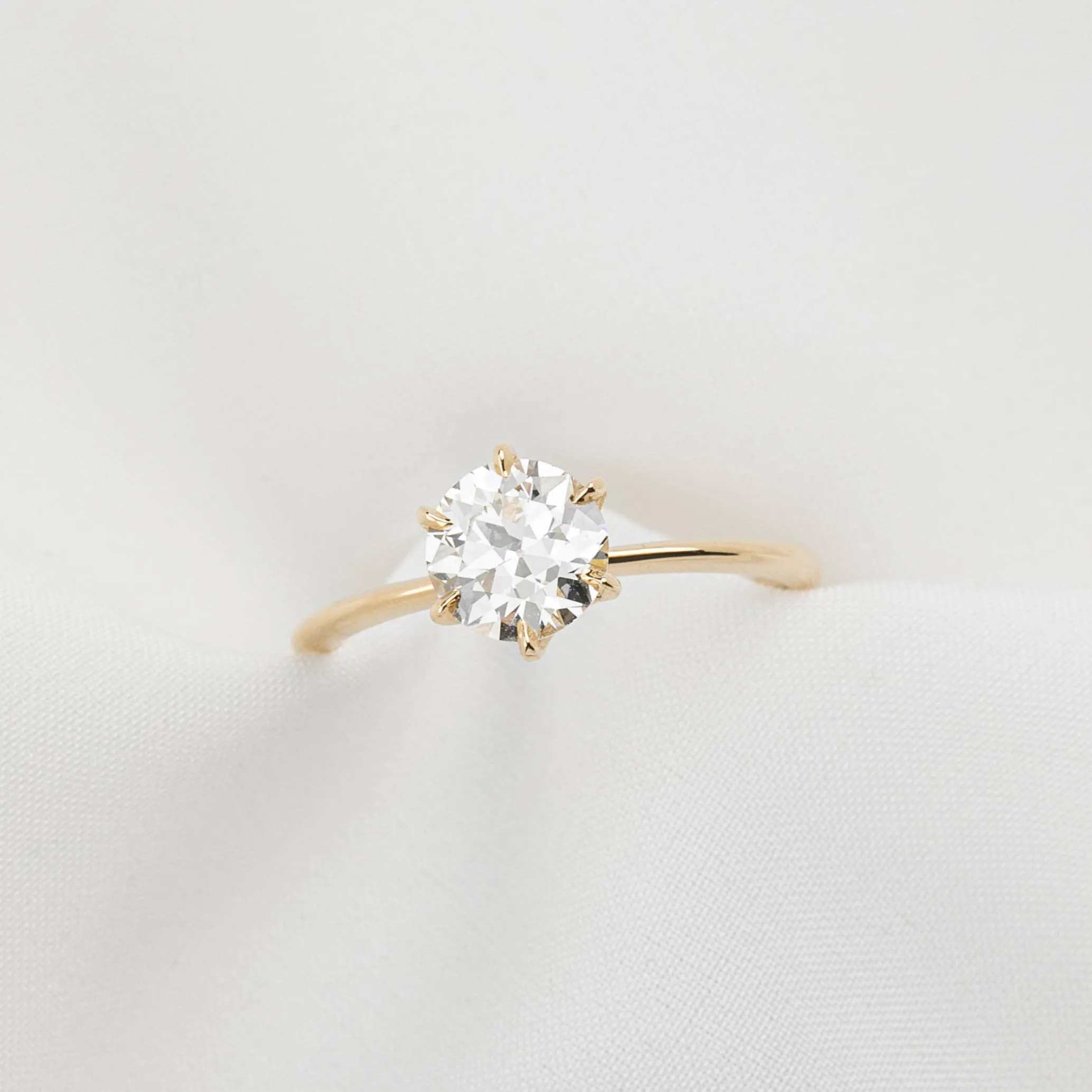 Floryn 1.15ct Round Old Mine Cut Diamond Ring, GIA Certified, 14k Yellow Gold (One of a kind)