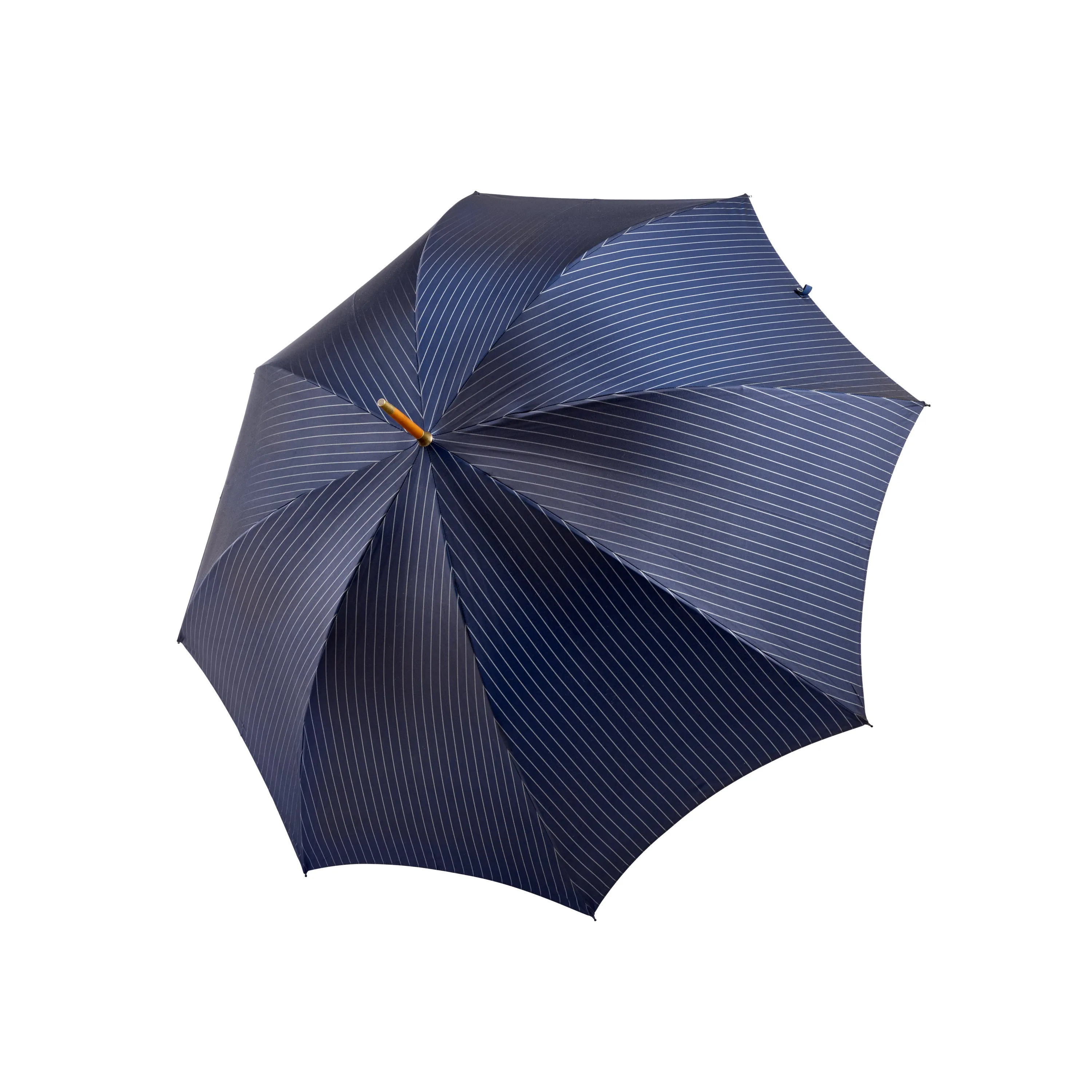 Fox Umbrellas Medium Brown Hardwood Handle Navy Pinstripe Umbrella