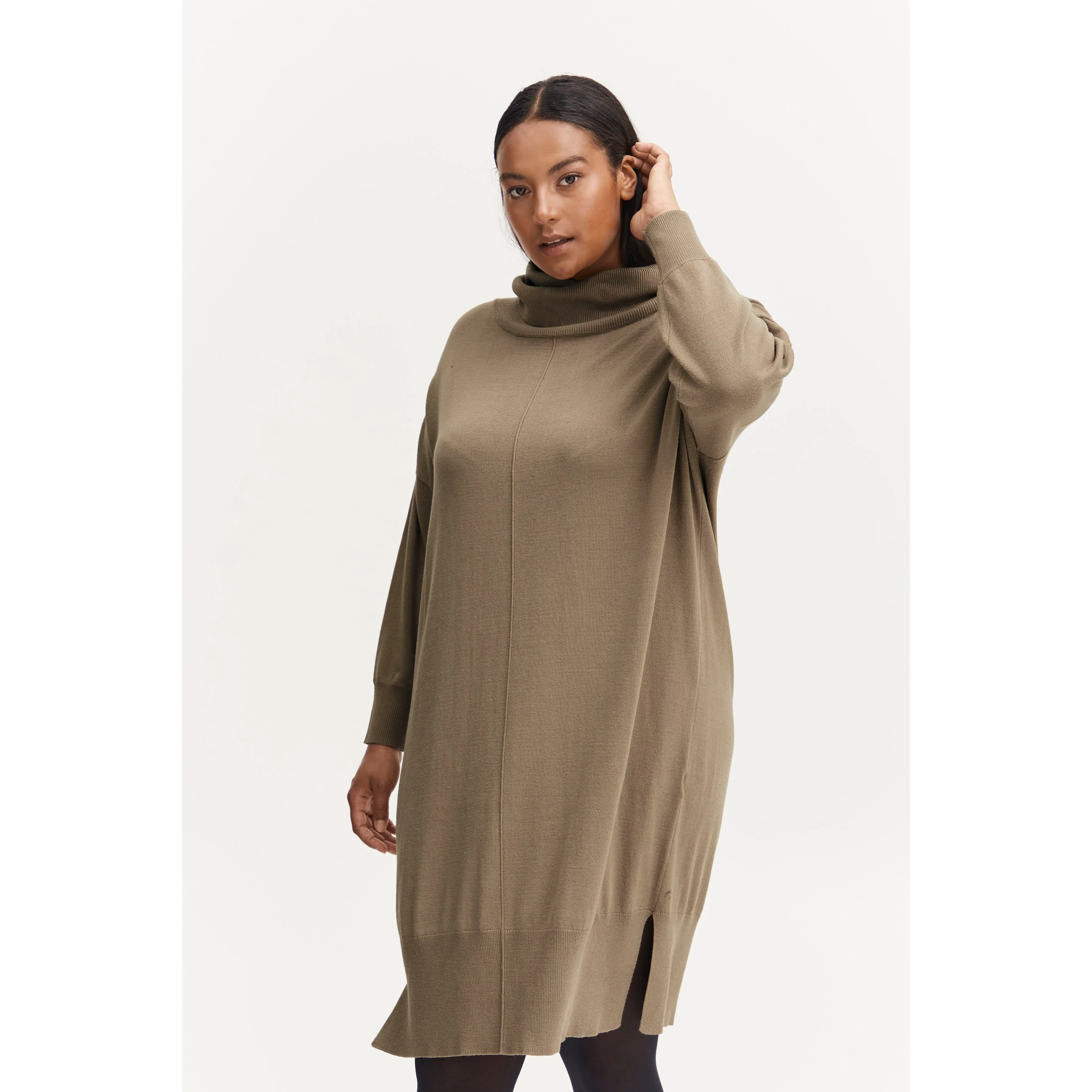 Fransa Plus Knit Dress in Beige