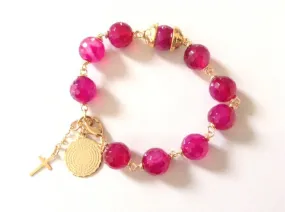 Fucsia Jade Stone Our Lord's Prayer Bracelet