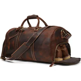 Genuine Leather Cowhide Travel Bag with Shoe Pouch