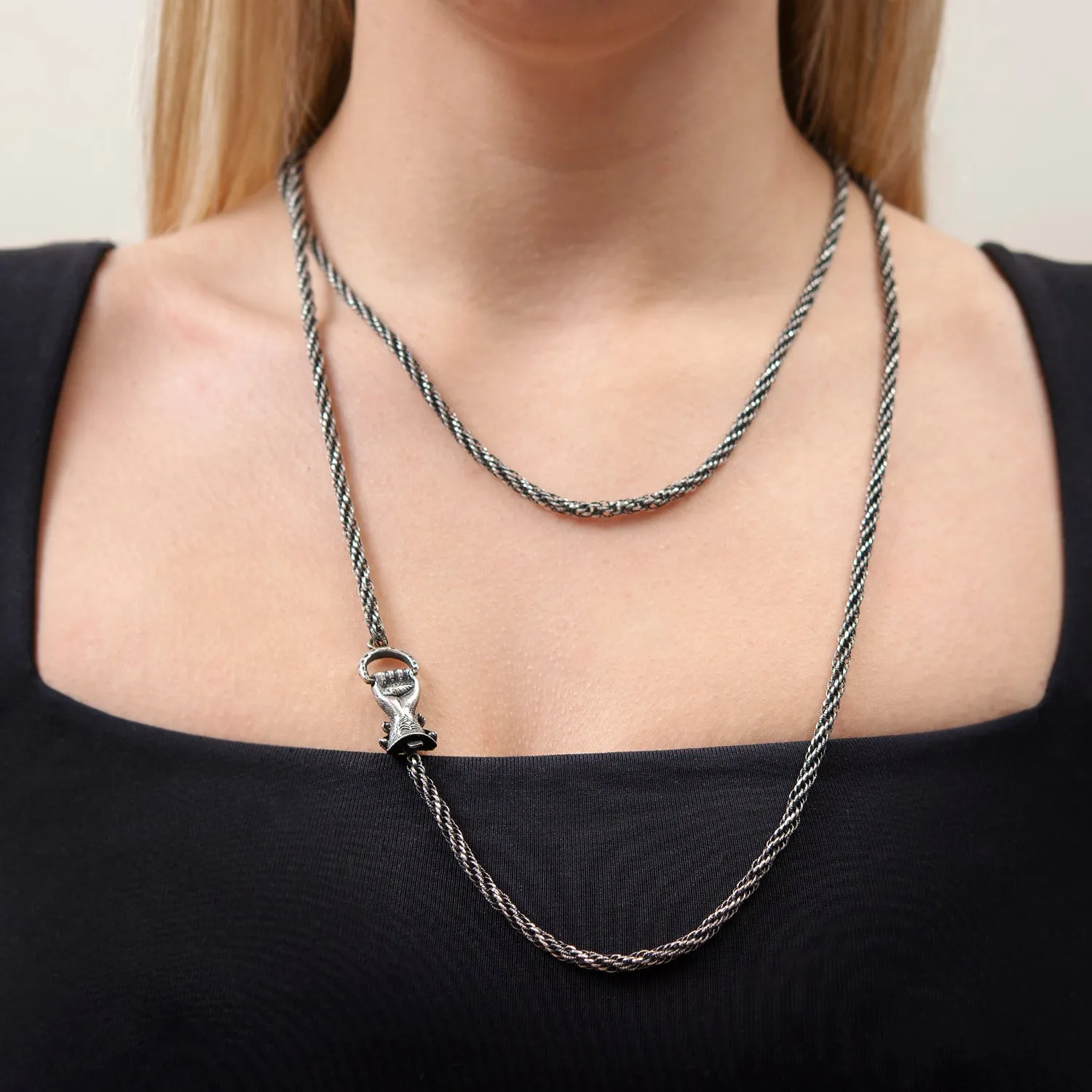 Georgian Sterling Silver Textured Link Chain Necklace 44.5"