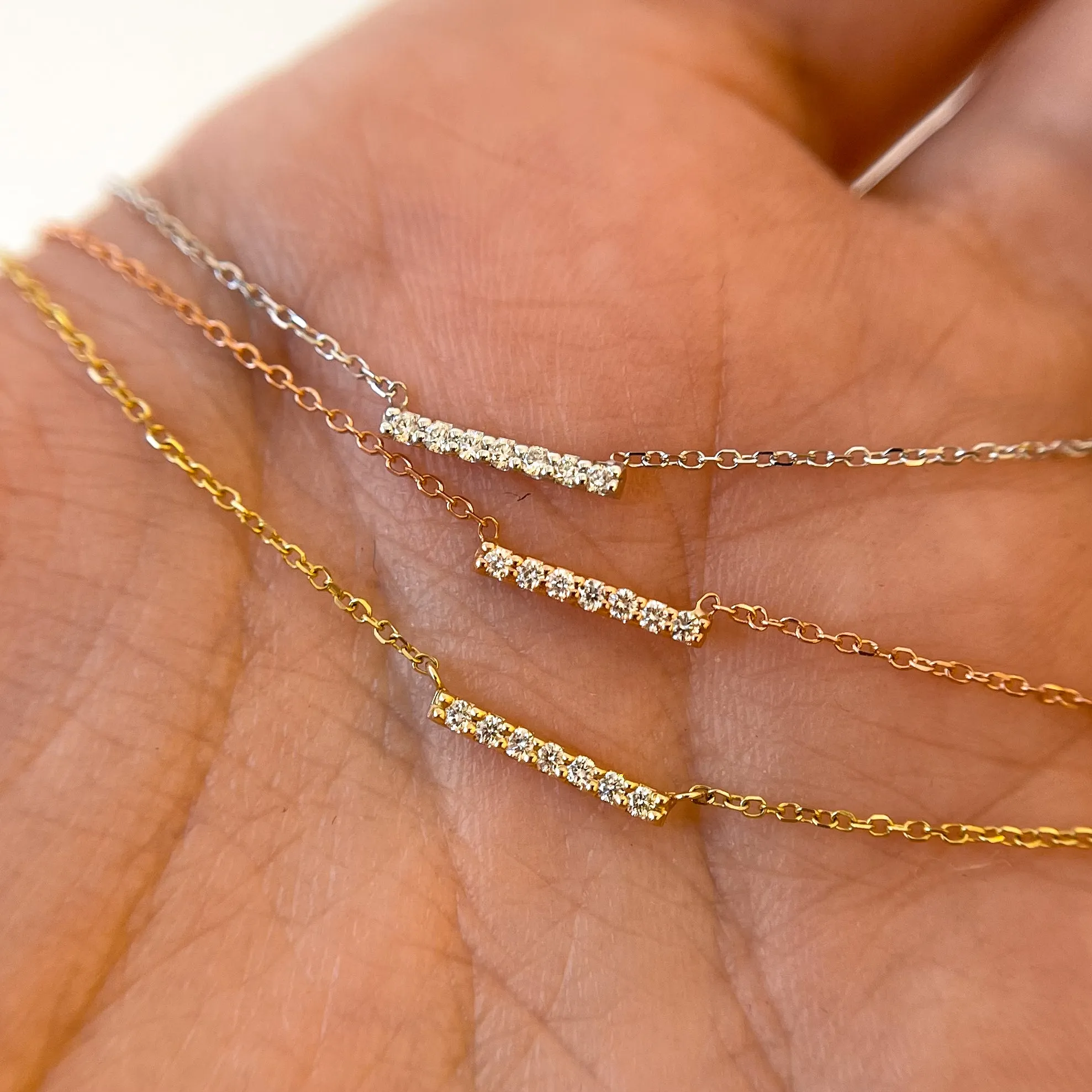 Gold 7 Diamond Tiny Pavé Bar Necklace