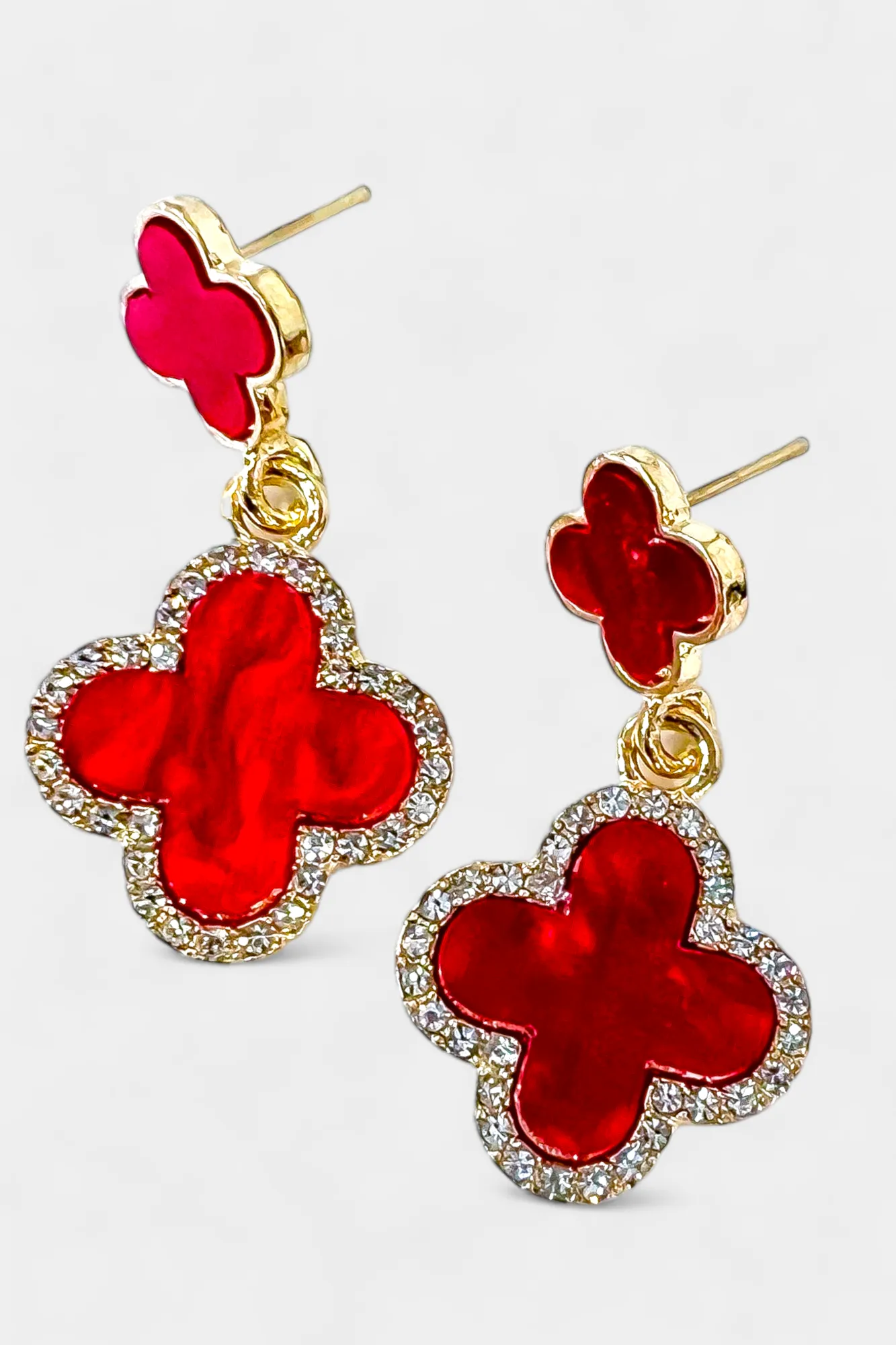 Gold & Red Quatrefoil Earrings