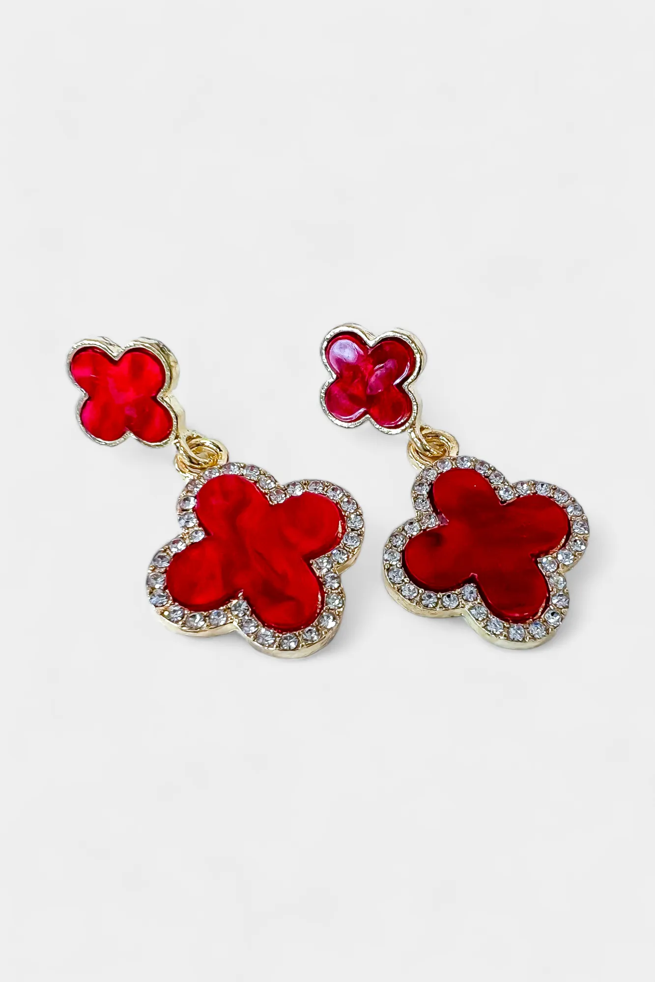 Gold & Red Quatrefoil Earrings