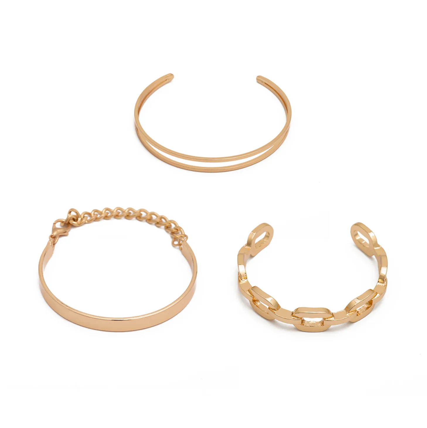 Hard To Get Gold Chain Set of 3 Bracelets