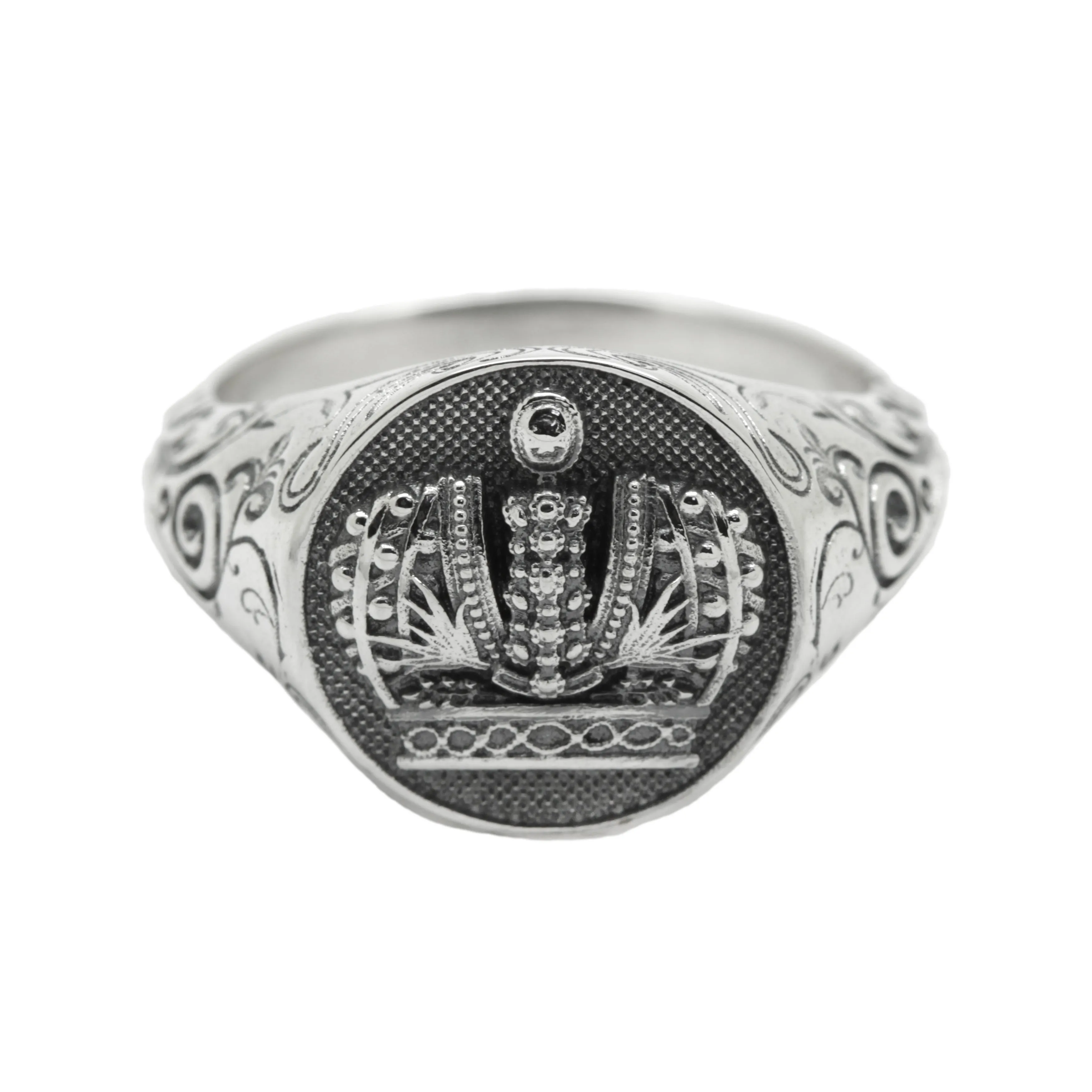 Heraldry Crown and Patterns Sterling Silver 925 Mens Ring Signet