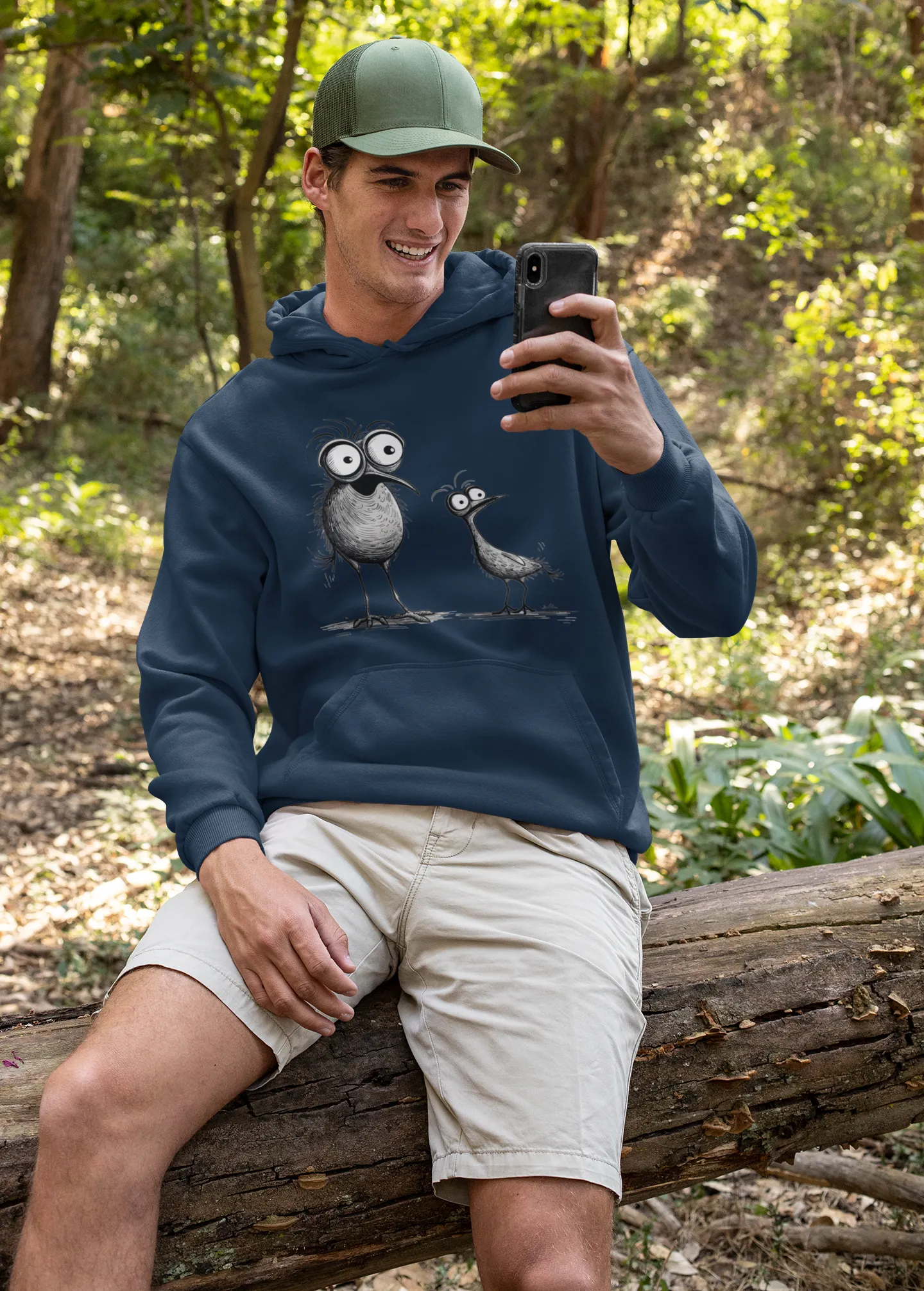 Herren Hoodie mit Vogelmotiv "Funny Birds"