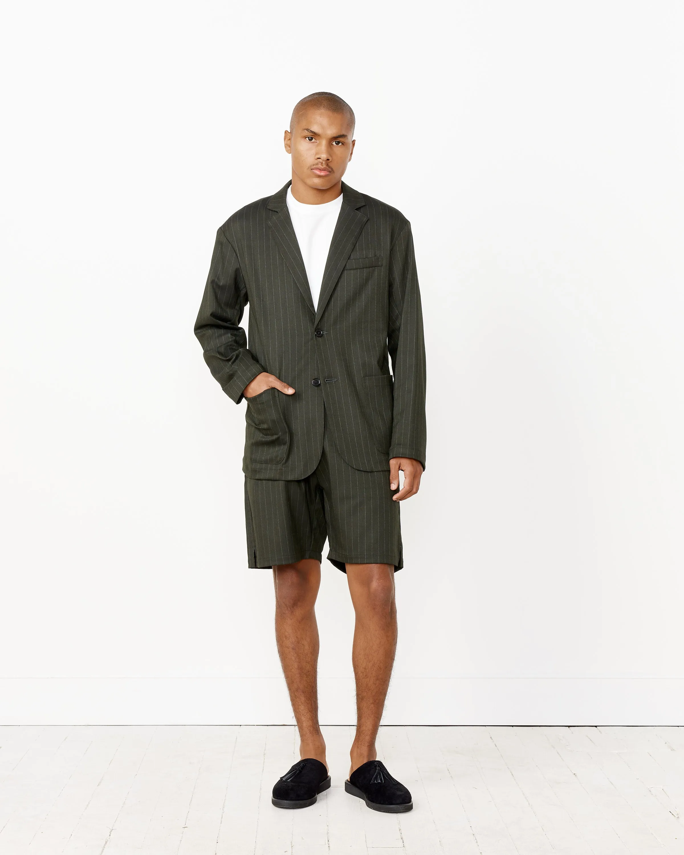 Herringbone Chalk Stripe Yoyogi Short in Charcoal