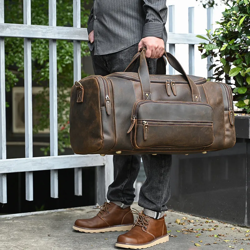 High Capacity Leather Duffle Weekender Bag