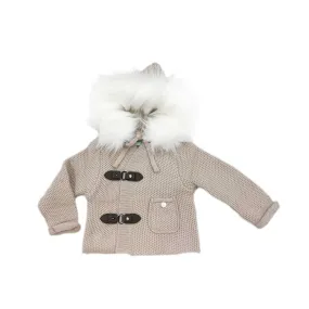 Honeycomb Beige Cashmere Pram Coat with Faux Fur Trim