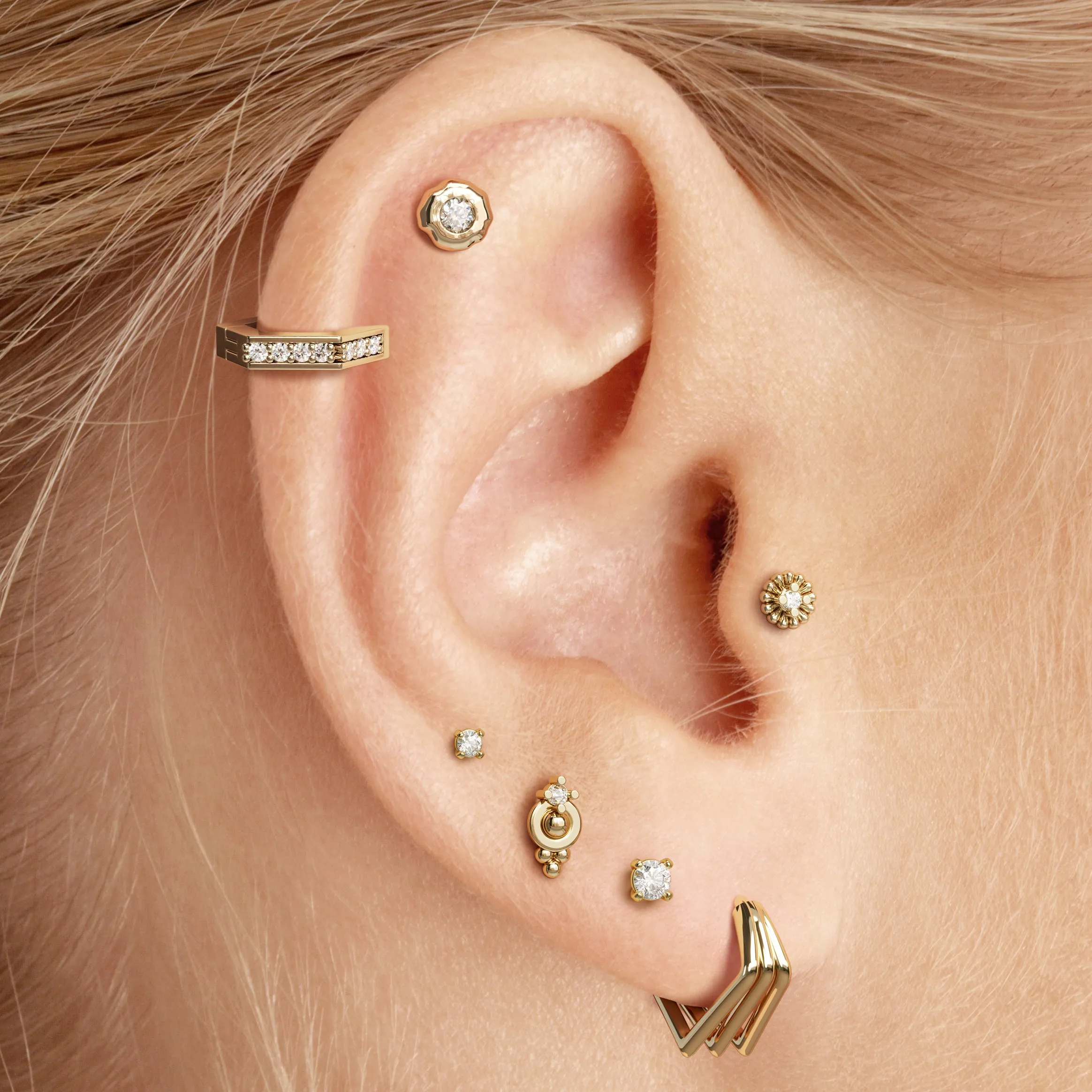 Irregular Round 14K Gold Diamond Stud