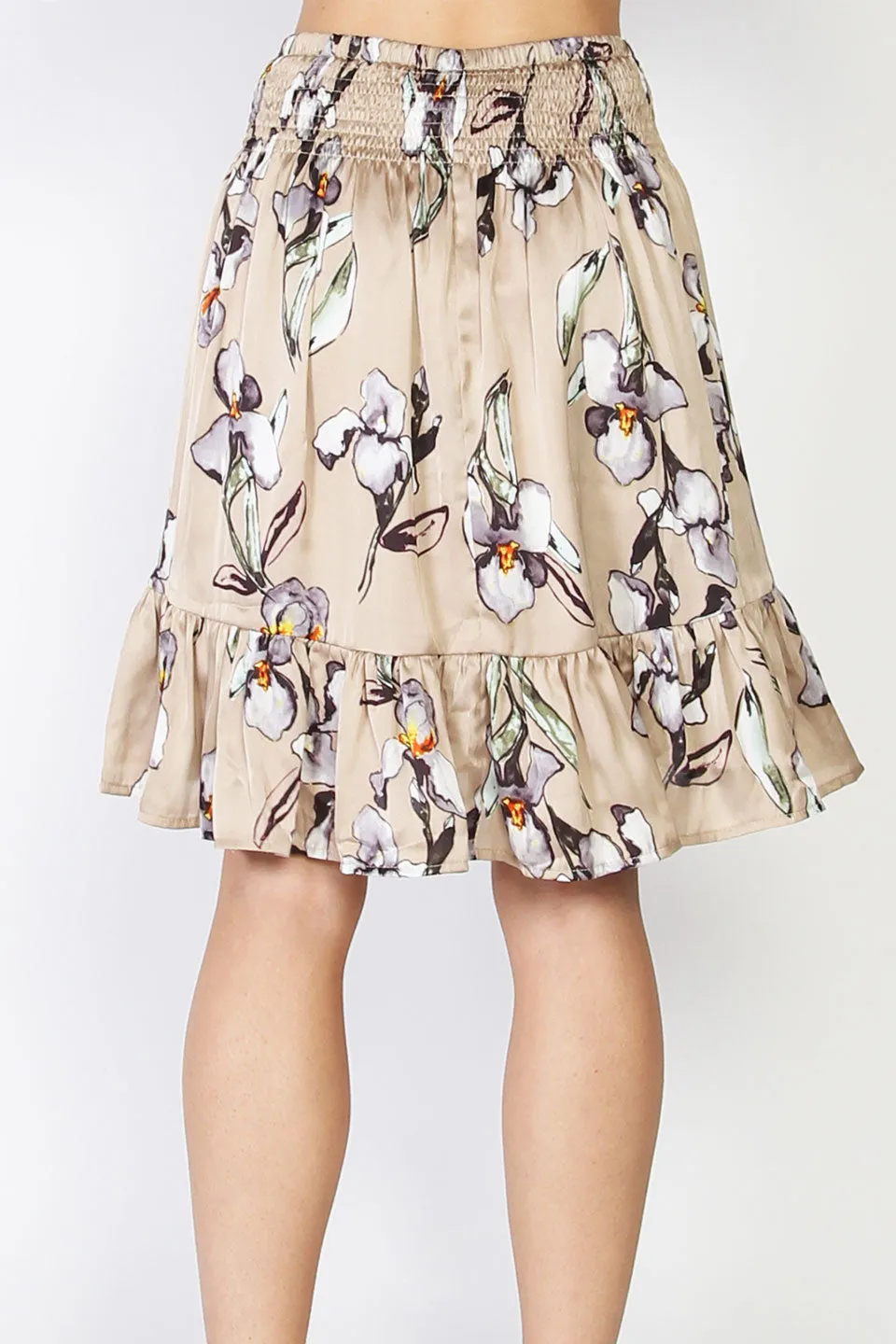 Jenna Silky Satin Fawn Floral Mini Skirt