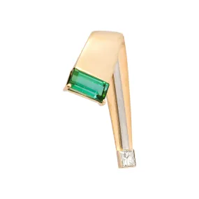 Ladies 14K White and Yellow Gold Two Tone Tourmaline Princess Cut Diamond Hanging Pendant