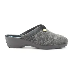 Ladies Bedroom Slippers Mule Wedge Heel Slip on Grey Lunar Amaretto